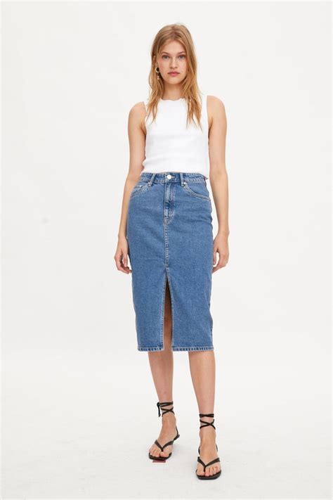 zara denim skirt|denim slit midi skirt.